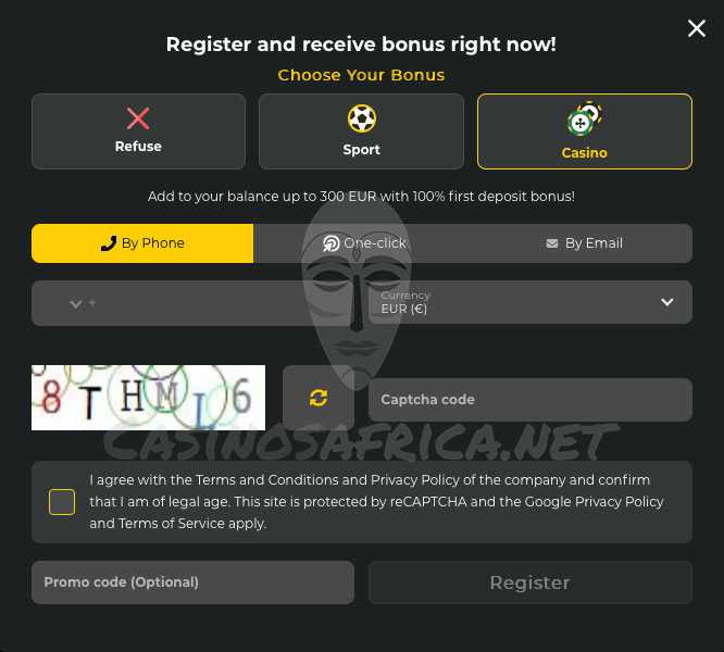 Registration at Betwinner Casino