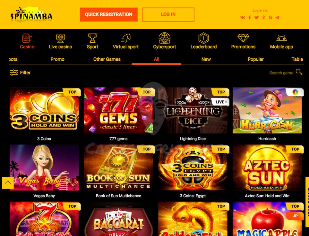 Casino slot machines at Spinamba