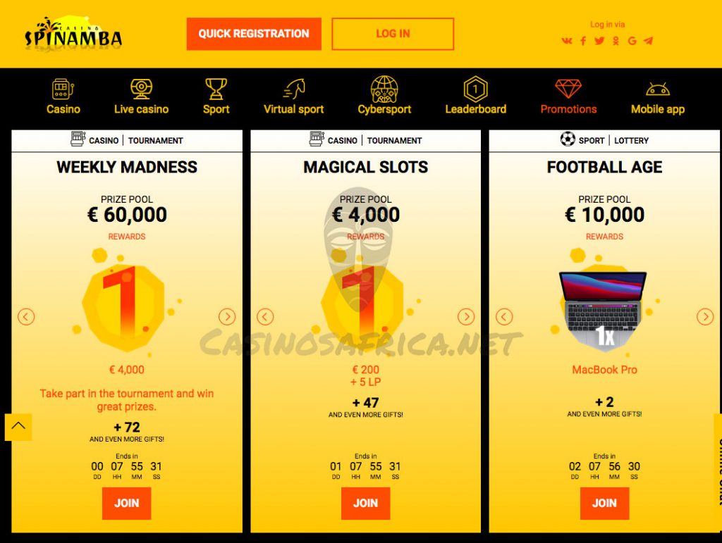 Tournaments at Spinamba Casino