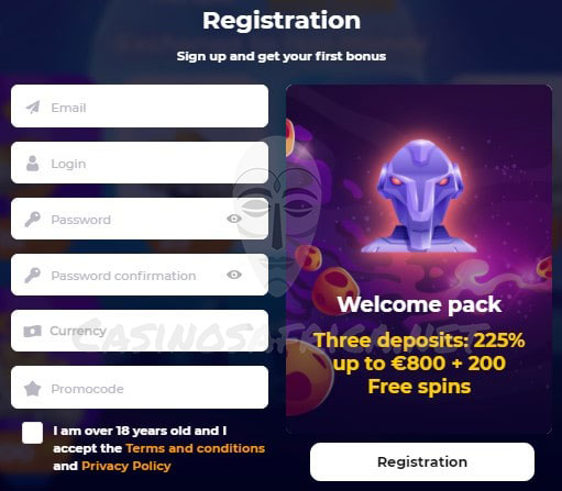 CosmicSlot Casino: process of registration
