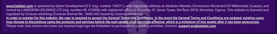 Helabet online casino license