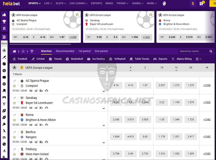 Sports betting at Helabet online casino